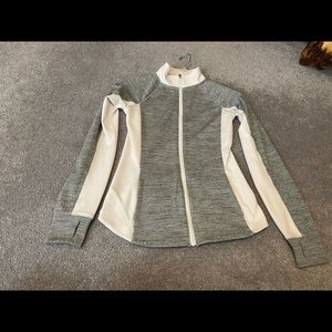 Gray and white zip up sport sweatshirt/jacket